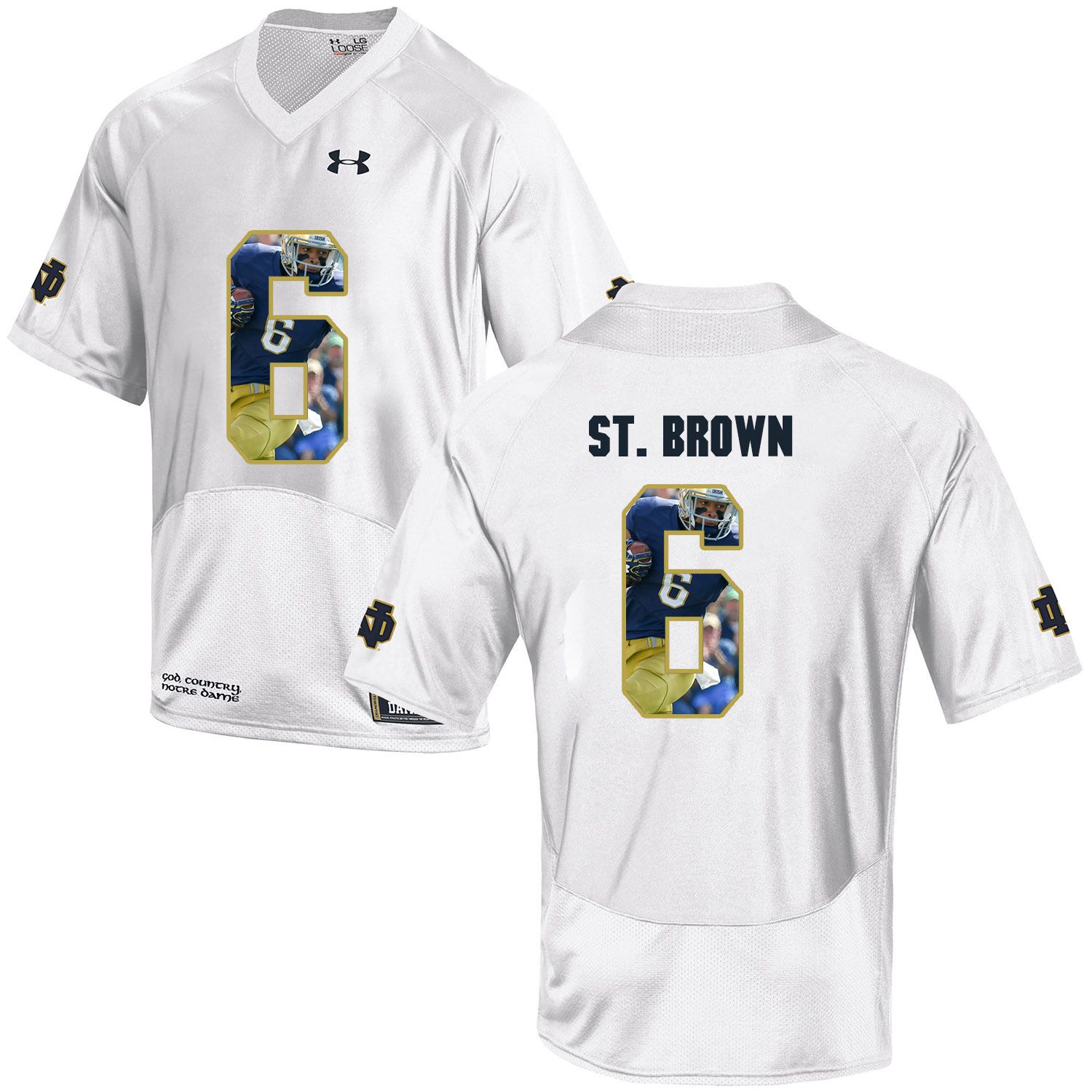 Men Norte Dame Fighting Irish #6 St.Brown White Fashion Edition Customized NCAA Jerseys